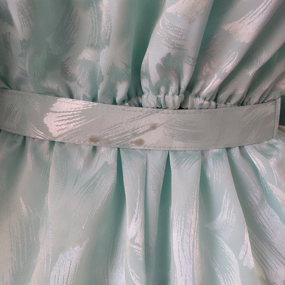 Vtg Mint Green Silky Brocade Sexy Secretary Dress - Picture 6 of 6